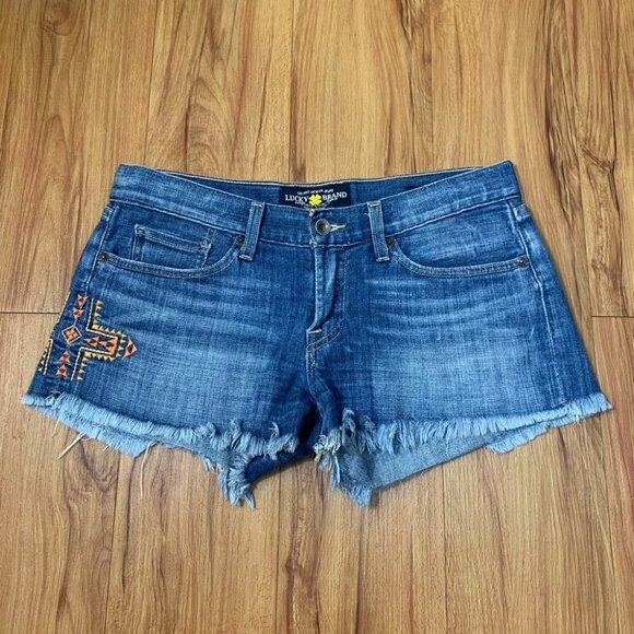 Lucky Brand Aztec Cut Off Riley Jean Denim Shorts - Picture 3 of 12